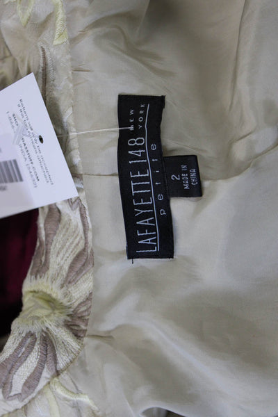 Lafayette 148 New York Women Silk Floral Blazer Beige Button 3/4 Sleeve Size 2P