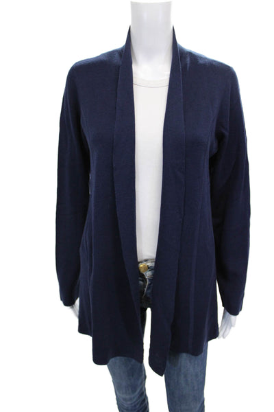 Eileen Fisher Women Collared Solid Blue Long Sleeve Cardigan Size M