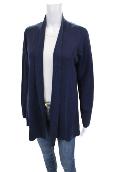 Eileen Fisher Women Collared Solid Blue Long Sleeve Cardigan Size M