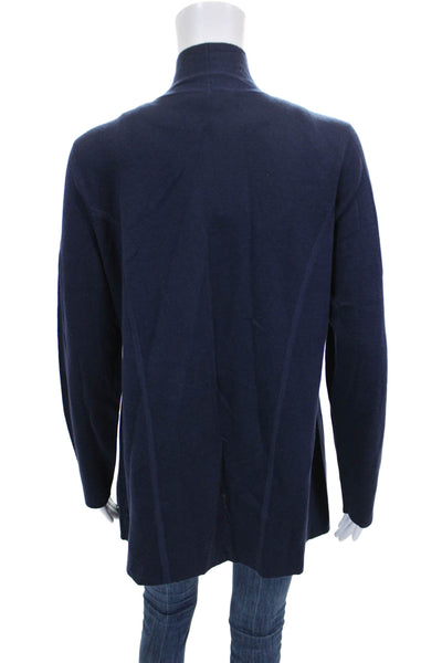 Eileen Fisher Women Collared Solid Blue Long Sleeve Cardigan Size M