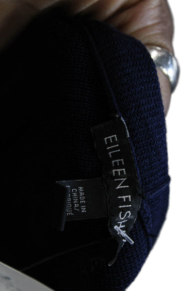 Eileen Fisher Women Collared Solid Blue Long Sleeve Cardigan Size M