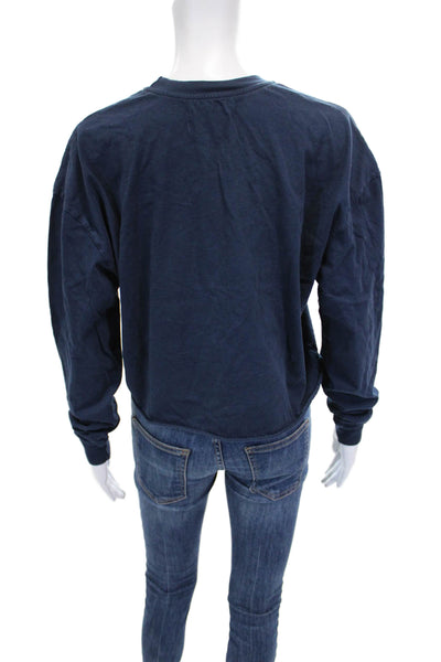 Soul Women Cropped Blue Cotton Long Sleeve T-Shirt Crew Neck Size S