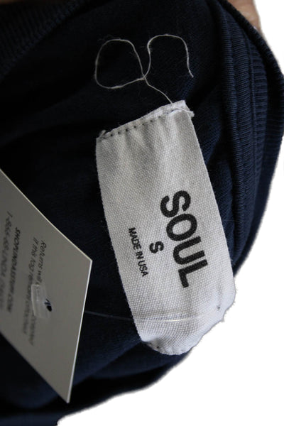 Soul Women Cropped Blue Cotton Long Sleeve T-Shirt Crew Neck Size S