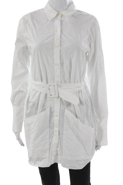 Fleur du Mal Womens White Cotton Collared Shirt Dress Button Long Sleeve Size 1