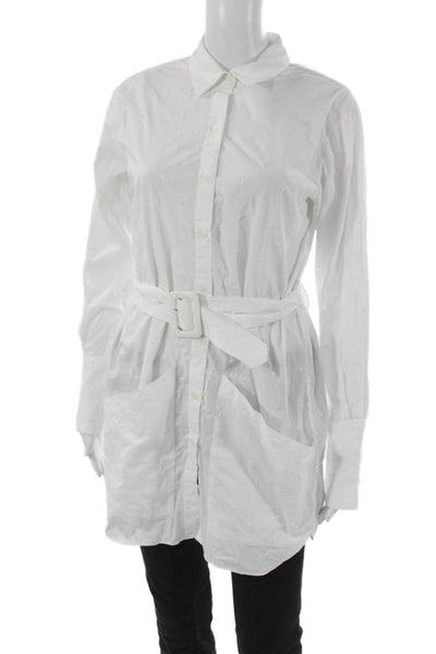 Fleur du Mal Womens White Cotton Collared Shirt Dress Button Long Sleeve Size 1