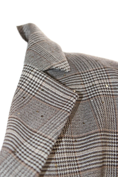Theo Womens Plaid Brown Polyester Blazer Button Long Sleeve Size S