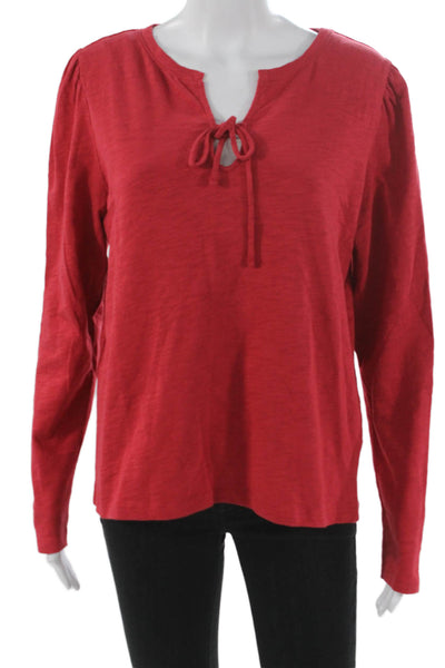 Lilla P Women Basic Red Long Sleeve Cotton Round Neck T-Shirt Size L