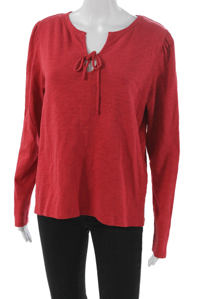 Lilla P Women Basic Red Long Sleeve Cotton Round Neck T-Shirt Size L
