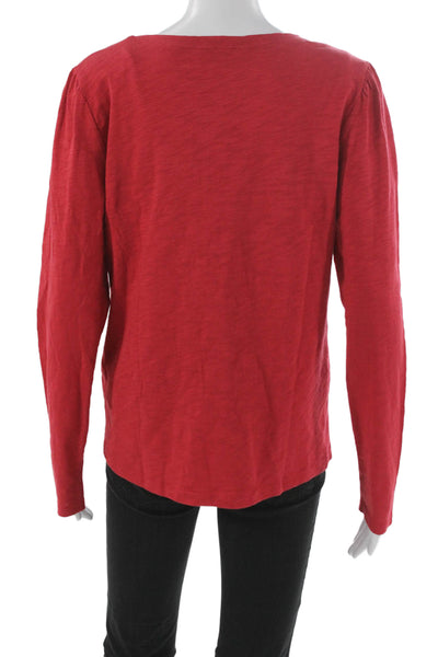 Lilla P Women Basic Red Long Sleeve Cotton Round Neck T-Shirt Size L