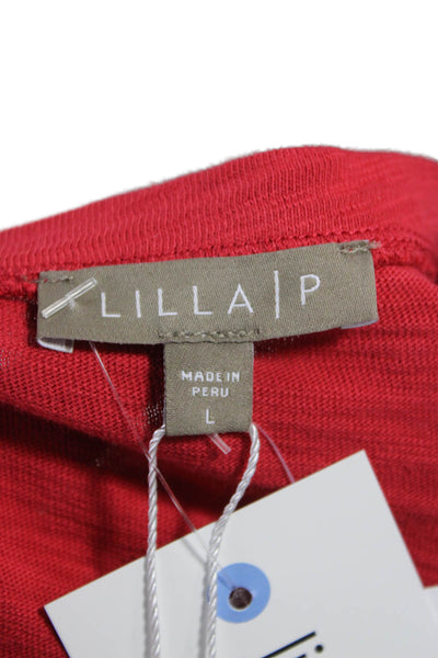 Lilla P Women Basic Red Long Sleeve Cotton Round Neck T-Shirt Size L