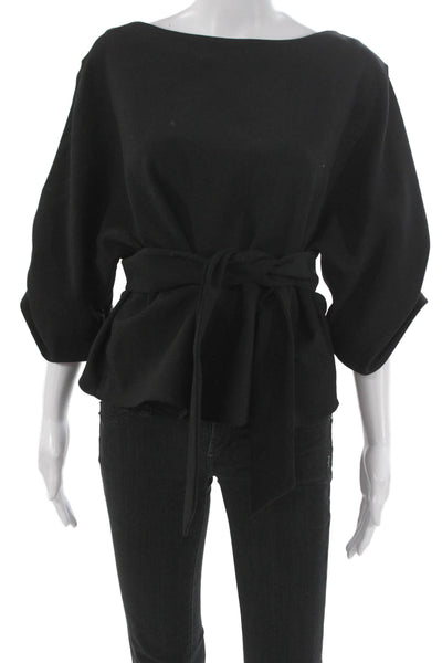 Oscar The Collection Women Black Blouse Boatneck 3/4 Sleeve Polyester Size 42