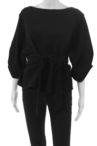 Oscar The Collection Women Black Blouse Boatneck 3/4 Sleeve Polyester Size 42