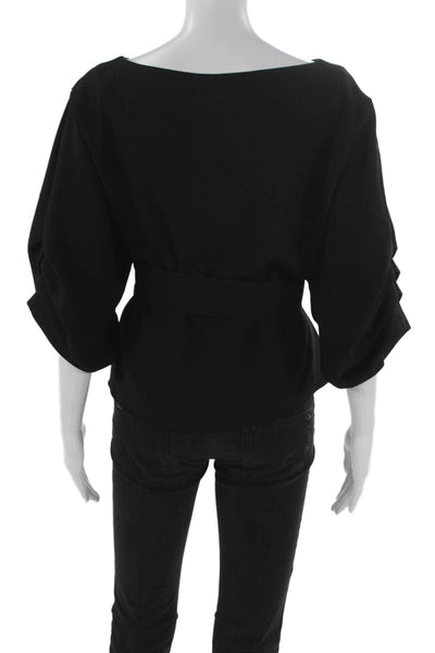 Oscar The Collection Women Black Blouse Boatneck 3/4 Sleeve Polyester Size 42