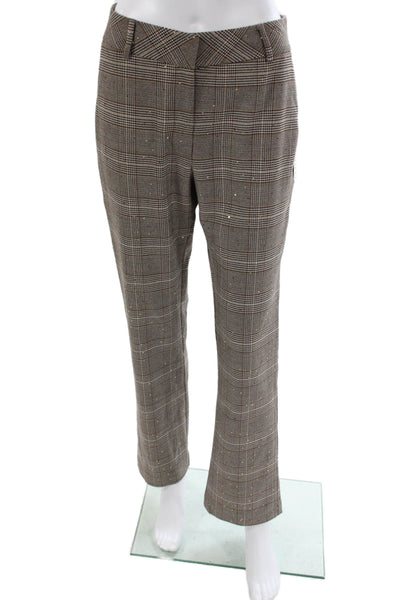 Theo Womens Cropped Plaid Brown Pants Zip Size M
