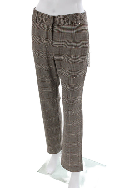 Theo Womens Cropped Plaid Brown Pants Zip Size M
