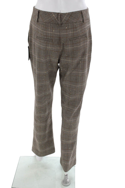 Theo Womens Cropped Plaid Brown Pants Zip Size M