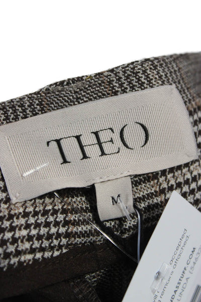 Theo Womens Cropped Plaid Brown Pants Zip Size M