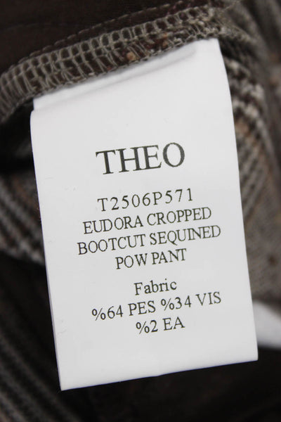 Theo Womens Cropped Plaid Brown Pants Zip Size M
