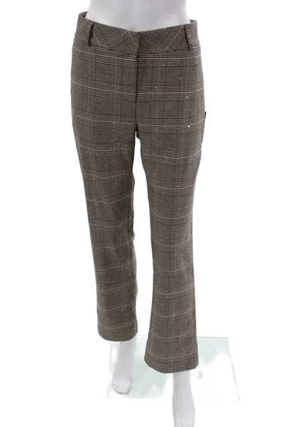 Theo Womens Cropped Plaid Pants Brown Zip Inseam 32 Size L