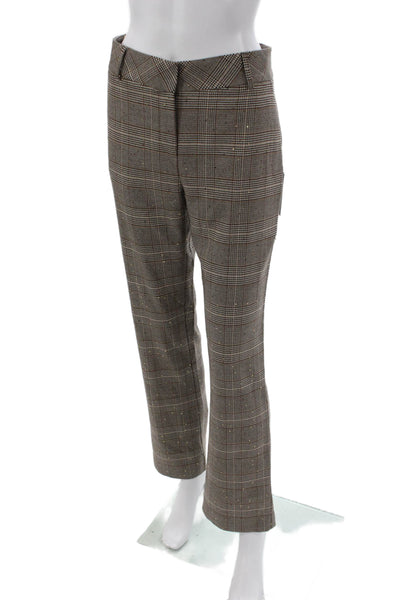 Theo Womens Cropped Plaid Pants Brown Zip Inseam 32 Size L