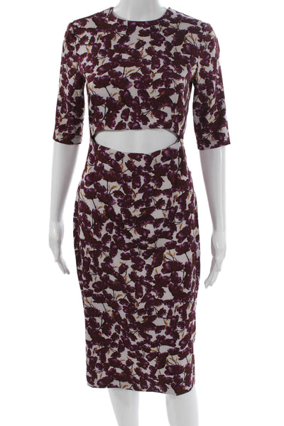 Suno Women Sheath Long Floral Silk Dress Half Sleeve Zip Size 6