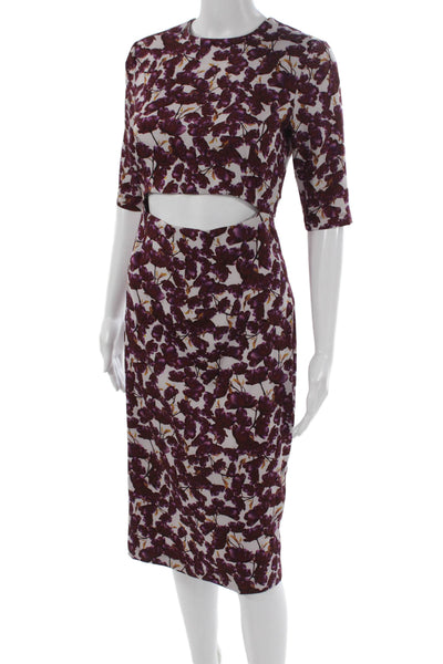Suno Women Sheath Long Floral Silk Dress Half Sleeve Zip Size 6
