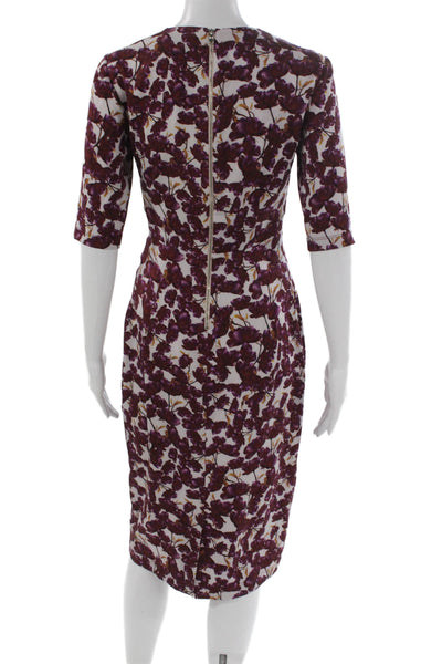 Suno Women Sheath Long Floral Silk Dress Half Sleeve Zip Size 6