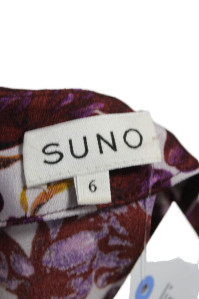 Suno Women Sheath Long Floral Silk Dress Half Sleeve Zip Size 6