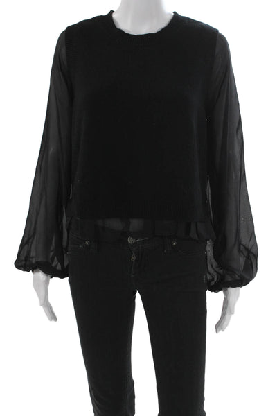Cami NYC Women Black 100% Merino Wool Crew Neck Long Sleeve Blouse Size M