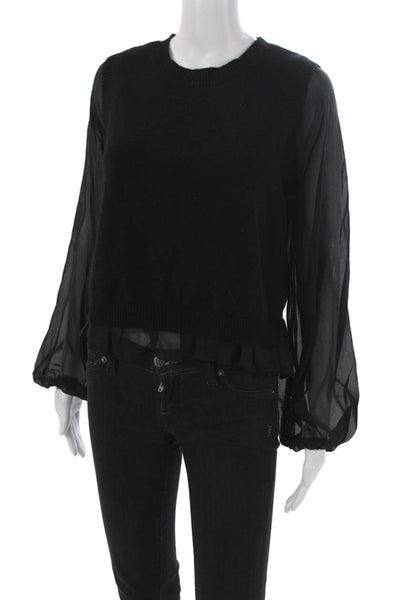 Cami NYC Women Black 100% Merino Wool Crew Neck Long Sleeve Blouse Size M