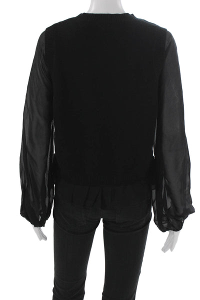 Cami NYC Women Black 100% Merino Wool Crew Neck Long Sleeve Blouse Size M