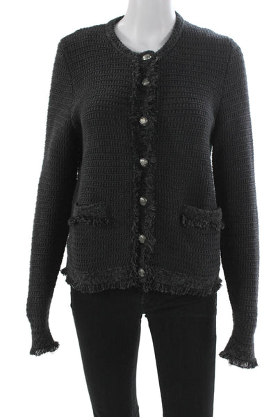 Cotton By Autumn Cashmere Women Cardigan Gray Cotton Long Sleeve Size M
