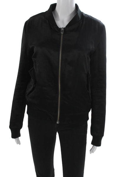 The Kooples Women Bomber Jacket Black Viscose Zip Long Sleeve Size M