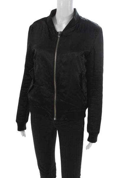 The Kooples Women Bomber Jacket Black Viscose Zip Long Sleeve Size M