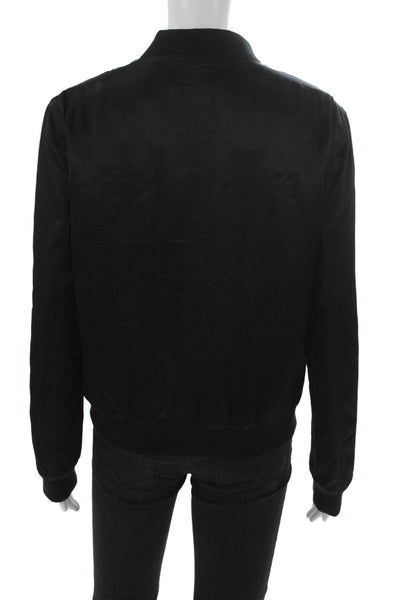 The Kooples Women Bomber Jacket Black Viscose Zip Long Sleeve Size M