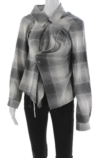 R+A Women Basic Jacket Gray Plaid Collared Snap Closure Long Sleeve Size L