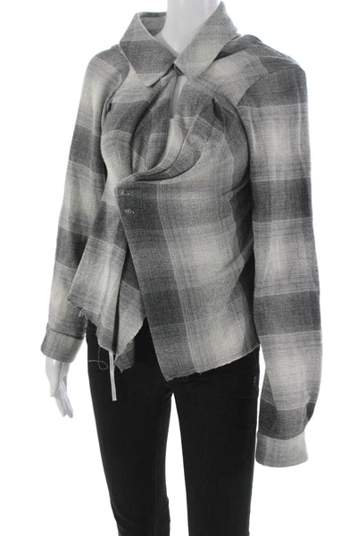 R+A Women Basic Jacket Gray Plaid Collared Snap Closure Long Sleeve Size L