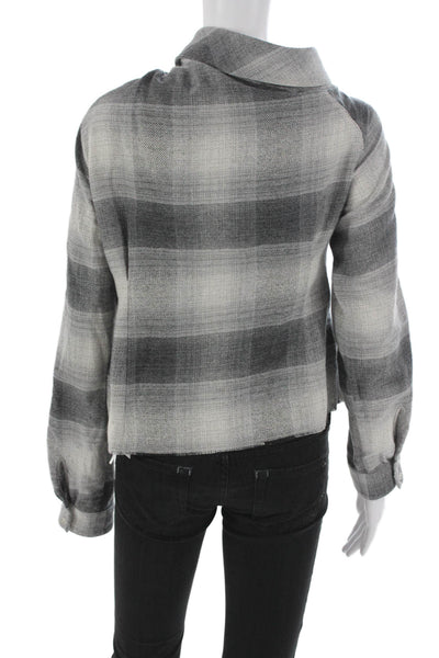 R+A Women Basic Jacket Gray Plaid Collared Snap Closure Long Sleeve Size L