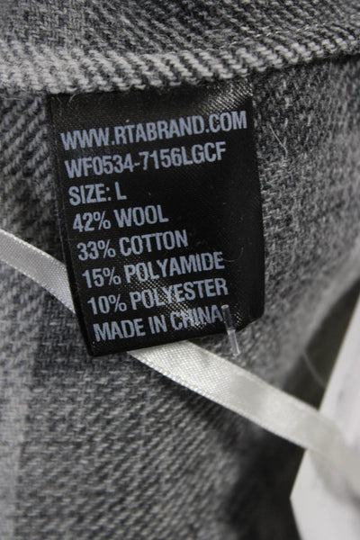R+A Women Basic Jacket Gray Plaid Collared Snap Closure Long Sleeve Size L