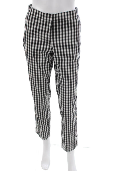 Lafayette 148 New York Womens Cropped Black Check Cotton Pants Zip Size 4