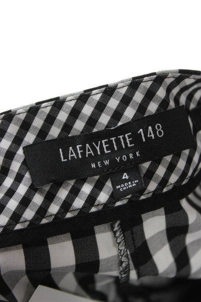 Lafayette 148 New York Womens Cropped Black Check Cotton Pants Zip Size 4