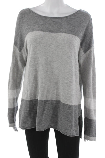 Vince Women Pullover Boat Neck Striped Cotton Blend Long Sleeve Gray Size M