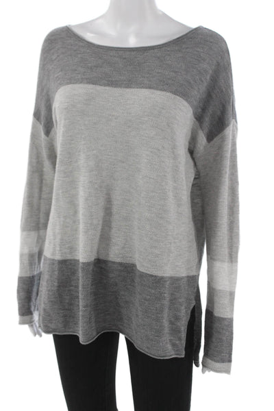 Vince Women Pullover Boat Neck Striped Cotton Blend Long Sleeve Gray Size M