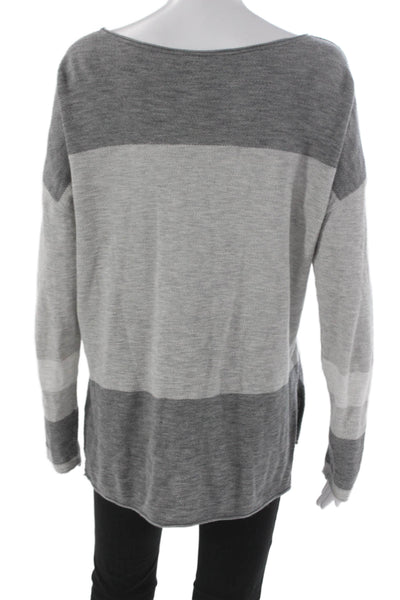 Vince Women Pullover Boat Neck Striped Cotton Blend Long Sleeve Gray Size M