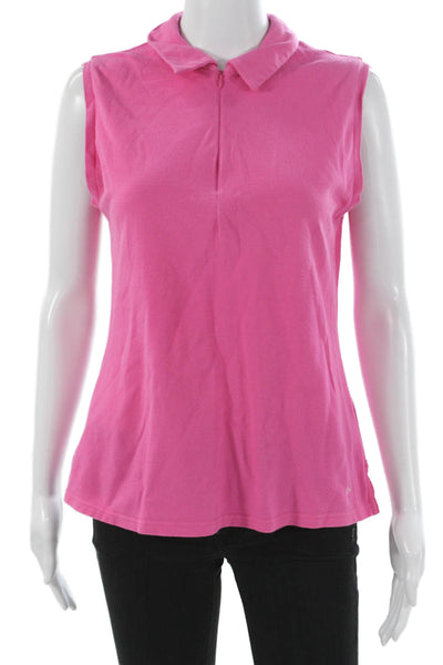 Golftini Women Pink Sleeveless Collared Cotton Polo Size L