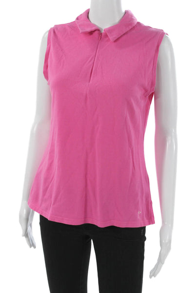 Golftini Women Pink Sleeveless Collared Cotton Polo Size L