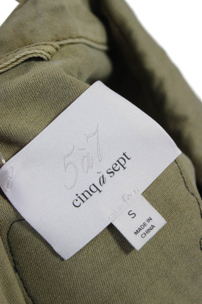 Cinq A Sept Womens Military Jacket Vest Green Cotton Button Sleeveless Size S