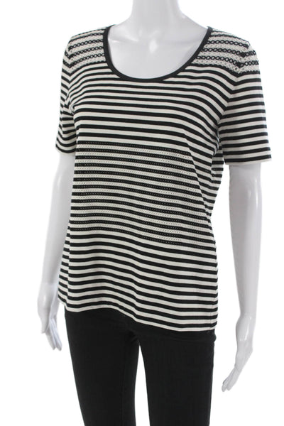 Akris Punto Women Basic Striped Black Scoop Neck Short Sleeve T-Shirt Size 12