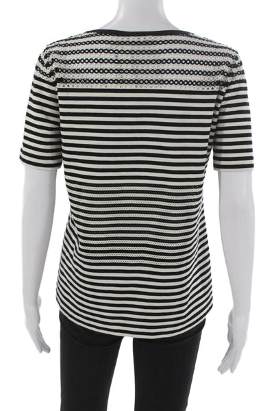 Akris Punto Women Basic Striped Black Scoop Neck Short Sleeve T-Shirt Size 12