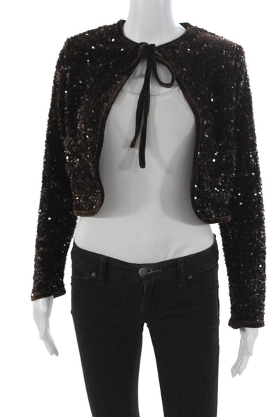 MNG Womens Basic Jacket Brown Polyester Tie Long Sleeve Size XS